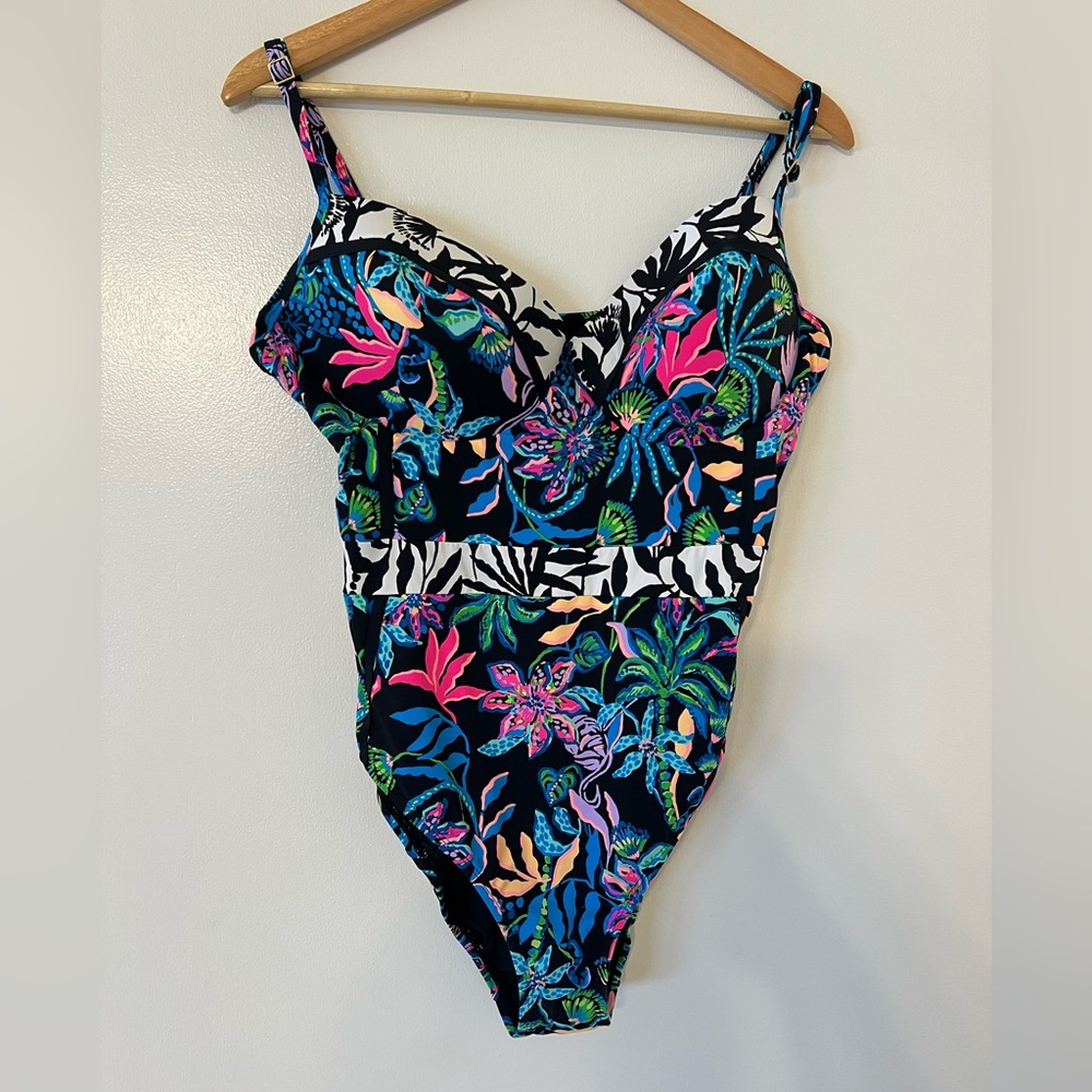 Lilly Pulitzer Palma One-Piece Swimsuit, Onyx Paradise Glow - Size 16